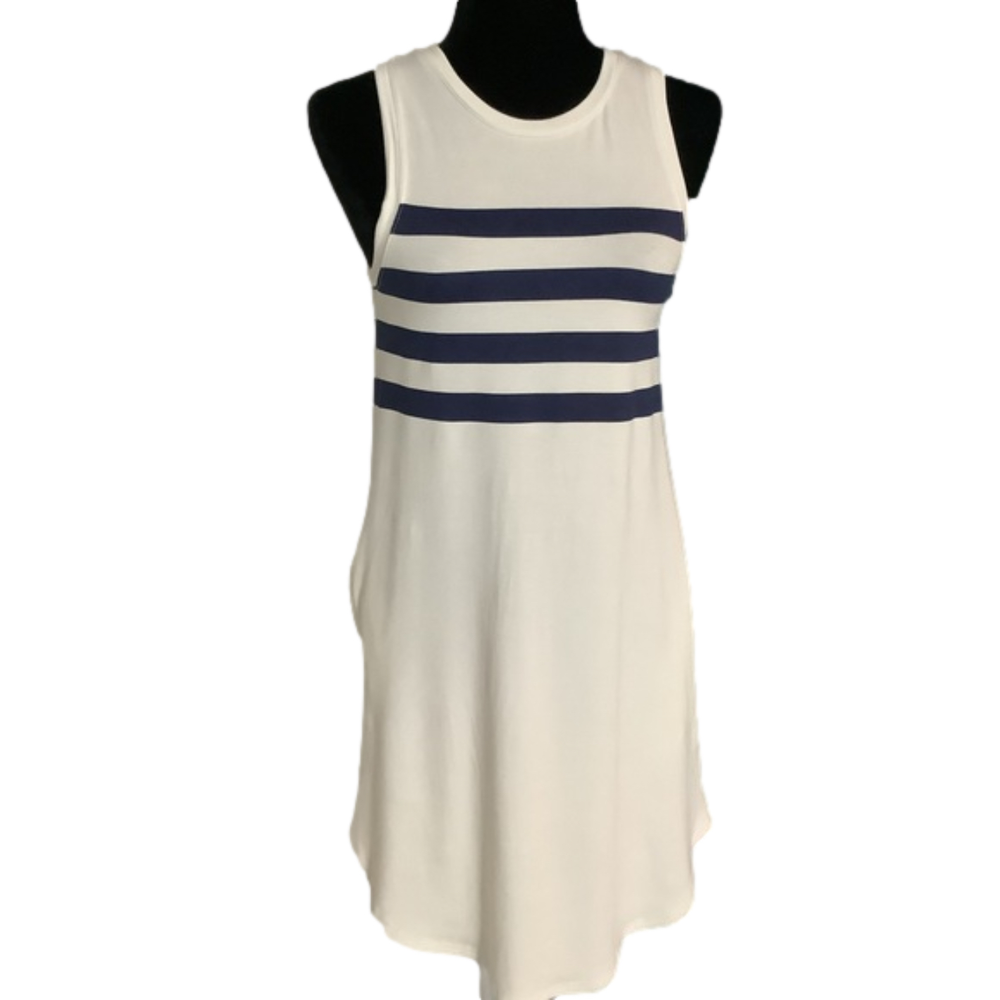 Mia & Tess White Sleeveless with Navy Boat Strip Dress Sz S NWTs.